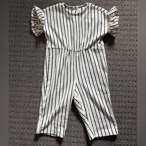 H&M Kids Cream and Navy Striped Romper with Ruffled Sleeves